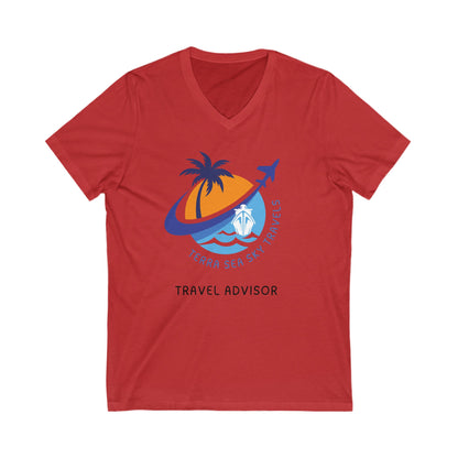 Terra Sea Sky Travel - Unisex Jersey Short Sleeve V-Neck Tee